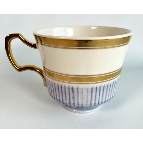 Anthropologie Home "Yours & Mine" Ceramic Cup Mug Ivory Blue Gold Set 2 Flaw - Picture 3 of 16